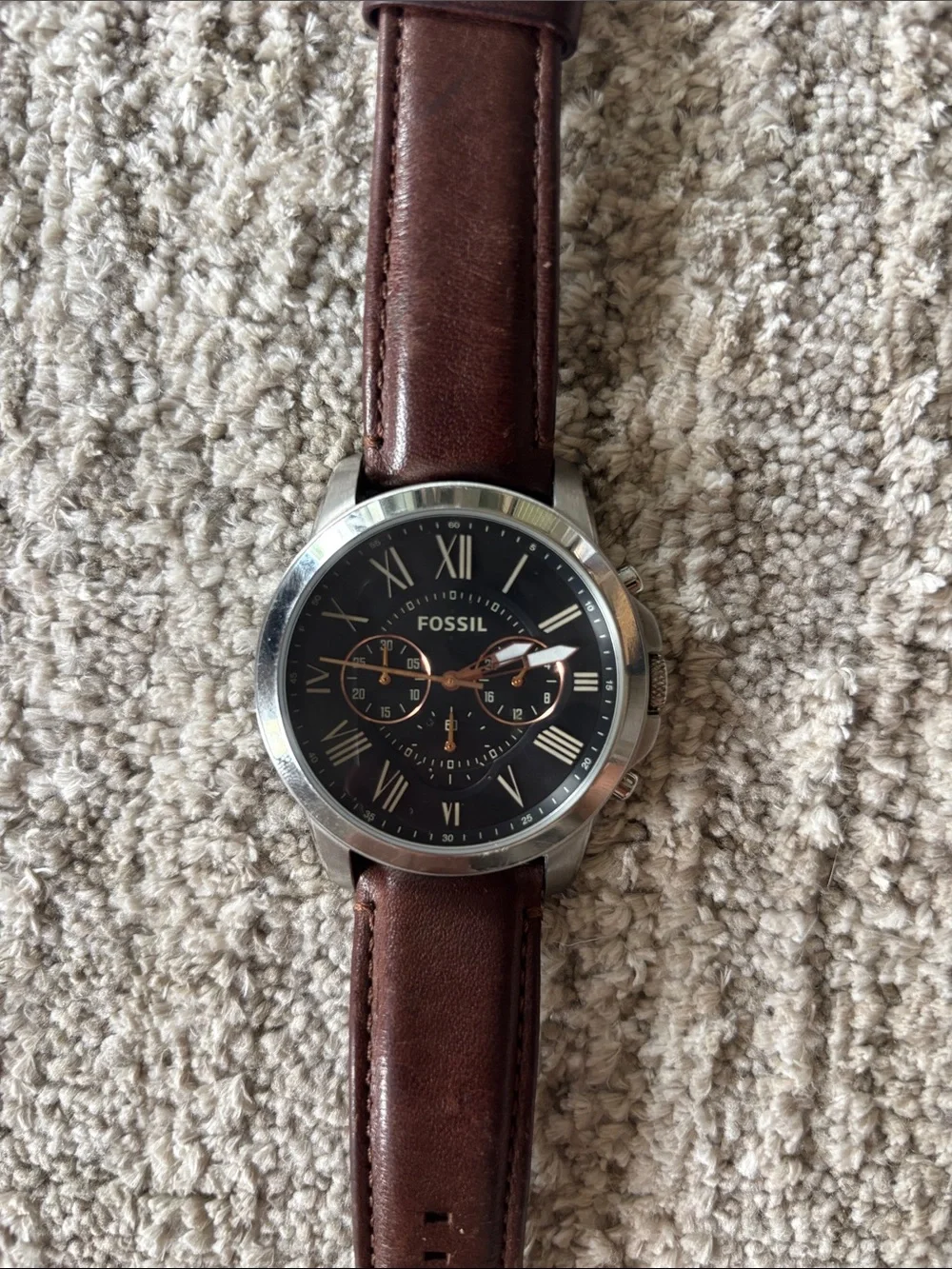 Fossil Men's Black Dial Watch with Brown Leather Strap